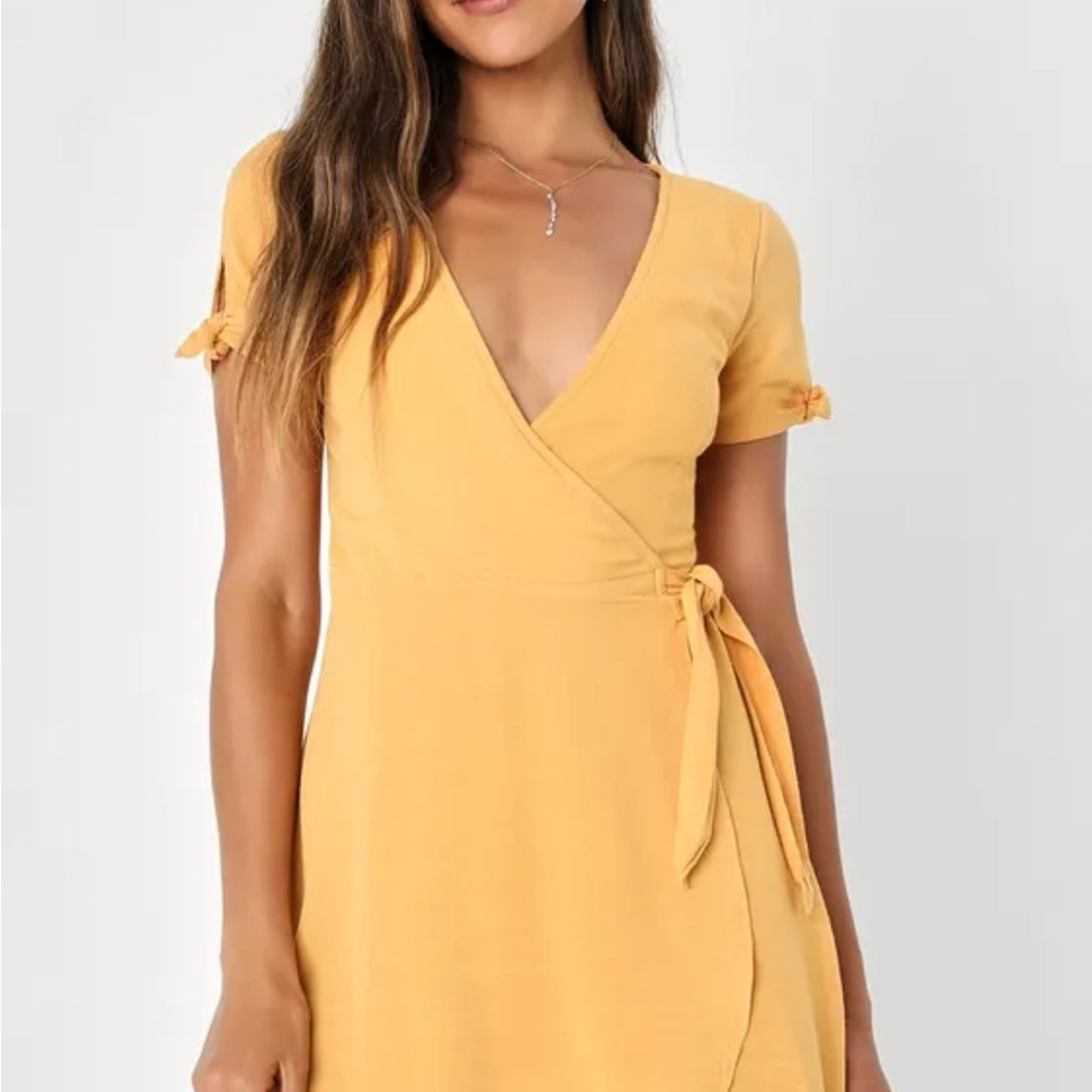 Lulu's Yellow Flutter Sleeve Wrap Sundress